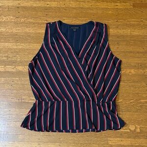 Banana Republic Navy and Red Striped Sleeveless Blouse